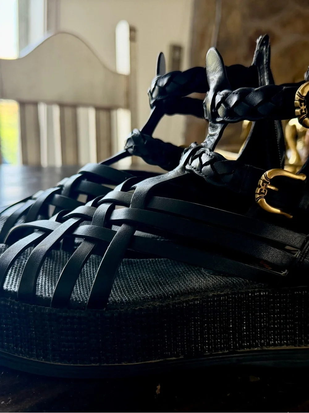Sam Edelman Black Woven Gladiator Platform Sandals - Women